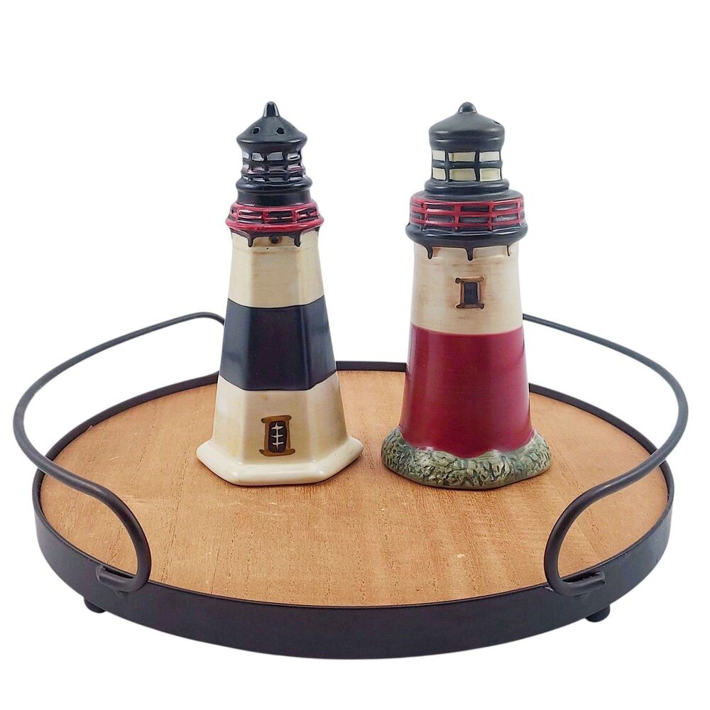 Sakura Hand Painted "By The Sea"  Lighthouse Salt & Pepper Shakers Beach NWOT